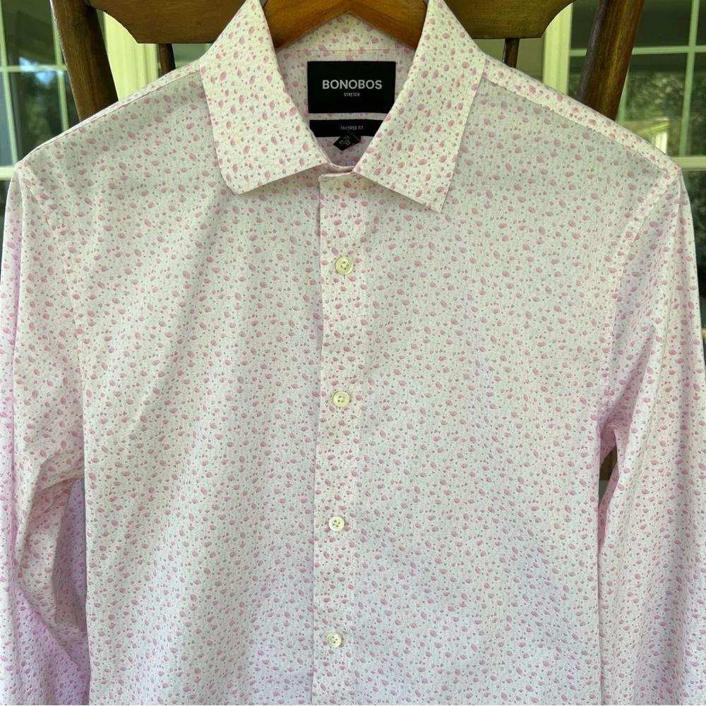 Bonobos Dress Shirt Pink Floral Slim Fit Cotton Long Sleeve Button Down 15.5/32